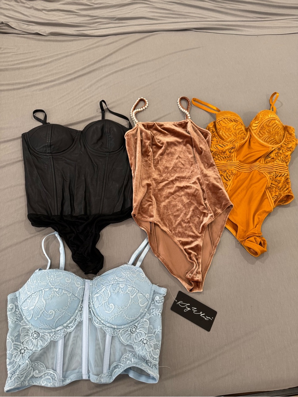 Forever 21 Black, Rust, Mustard & Light Blue Bodysuit Set